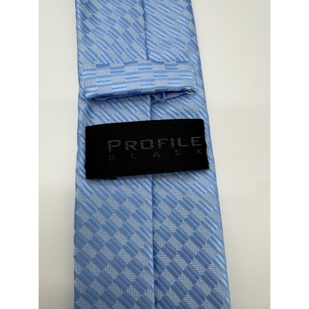 Profile Men's Blue Checkered Tie Woven Geometric Pattern Classic Necktie - Picture 3 of 7